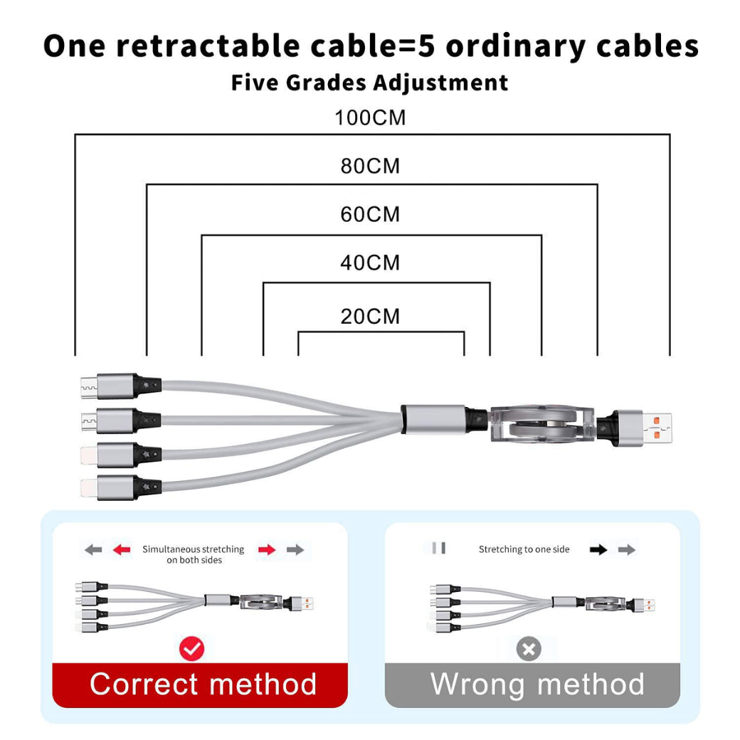 Multi 4 in 1 Retractable Charging Cable