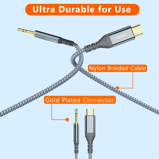 AUX to USB-C Adapter Audio Cable Converter for Headphones, Car Stereo and Devices with Type-C Port