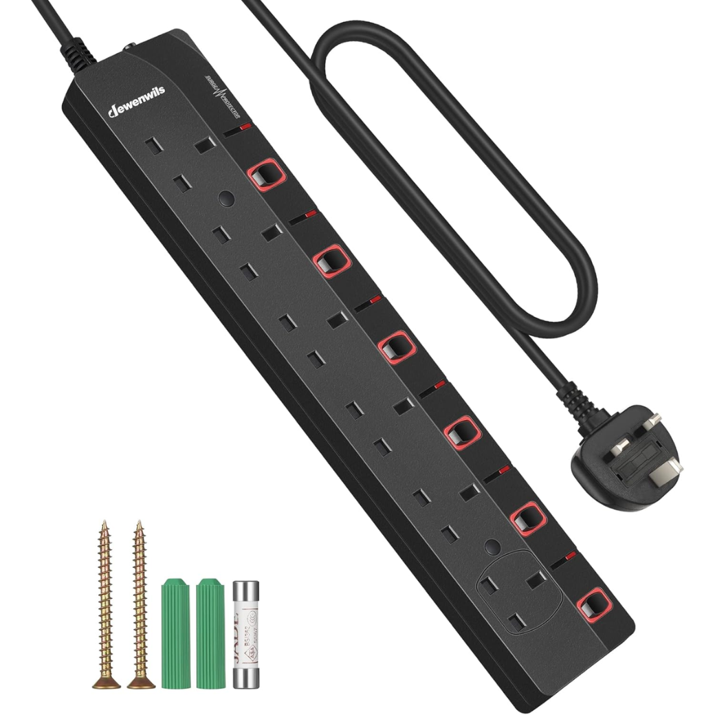6 Way Surge Protector Power Strip with Individual Switches & LED Indicators