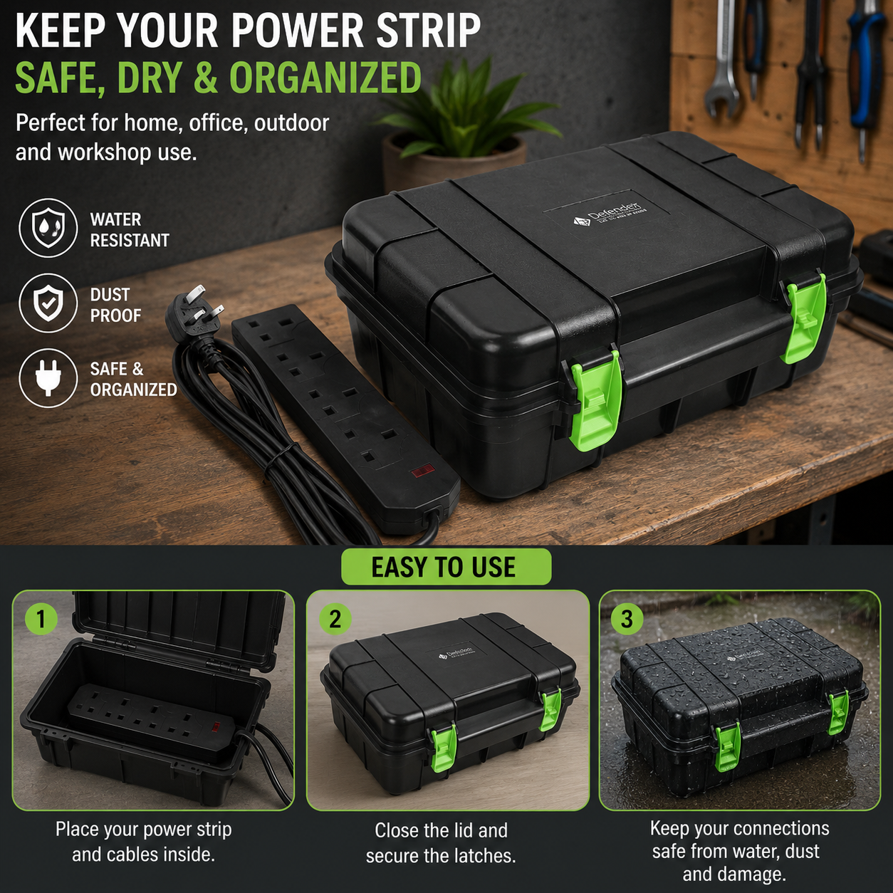 Weatherproof Outdoor Electric Box with 4 Gang 10m Extension Lead – IP54 Rated