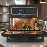 Breville Halo Flexi 11L Dual Air Fryer Oven VDF130, 2400W Digital Air Fryer, Fry Bake Grill Roast & Reheat, Serves 10+ People, Black