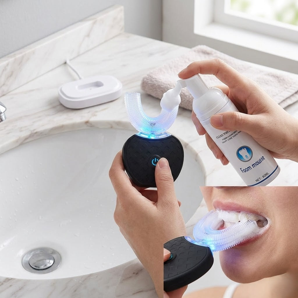 Automatic Ultrasonic Toothbrush, 360 Auto Sonic Brush, Teeth whitening Brush with Timer & Wireless Charging 360° Ultrasonic Electric Toothbrush for Adult (Black)