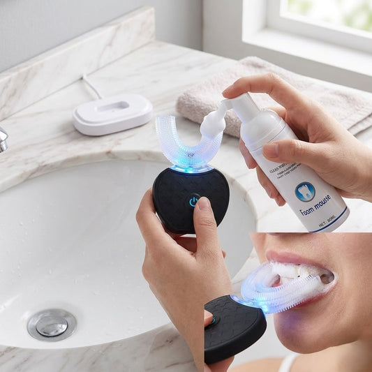 Automatic Ultrasonic Toothbrush, 360 Auto Sonic Brush, Teeth whitening Brush with Timer & Wireless Charging 360° Ultrasonic Electric Toothbrush for Adult (Black)