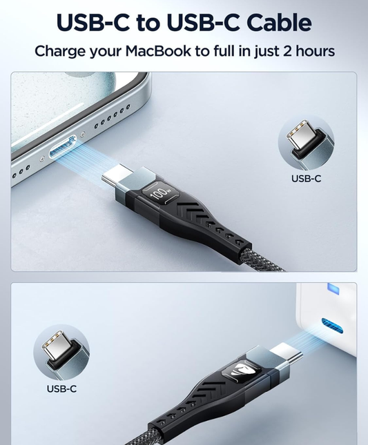 USB-C to USB-C Fast Charging Cable 2 Pack High-Speed Data Sync Cord for Phones, Tablets and Laptops Durable Nylon Braided Design