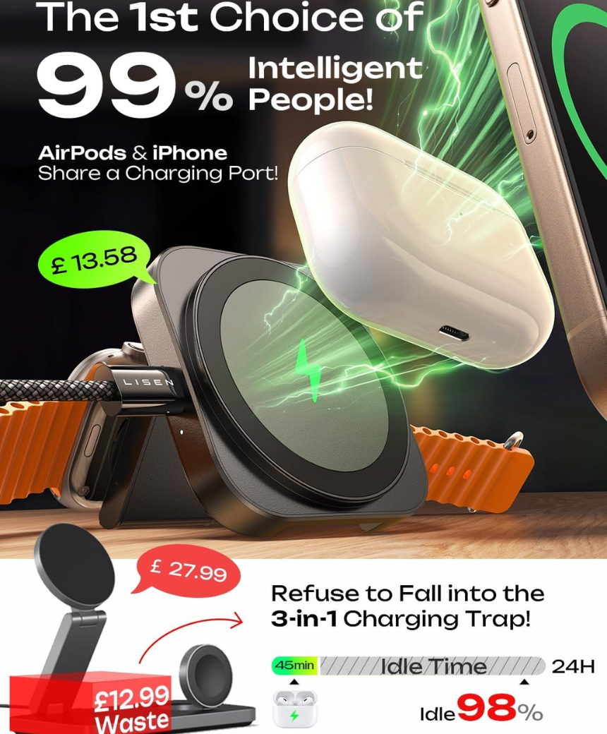 3-in-1 MagSafe Wireless Charging Stand for iPhone & Apple Watch