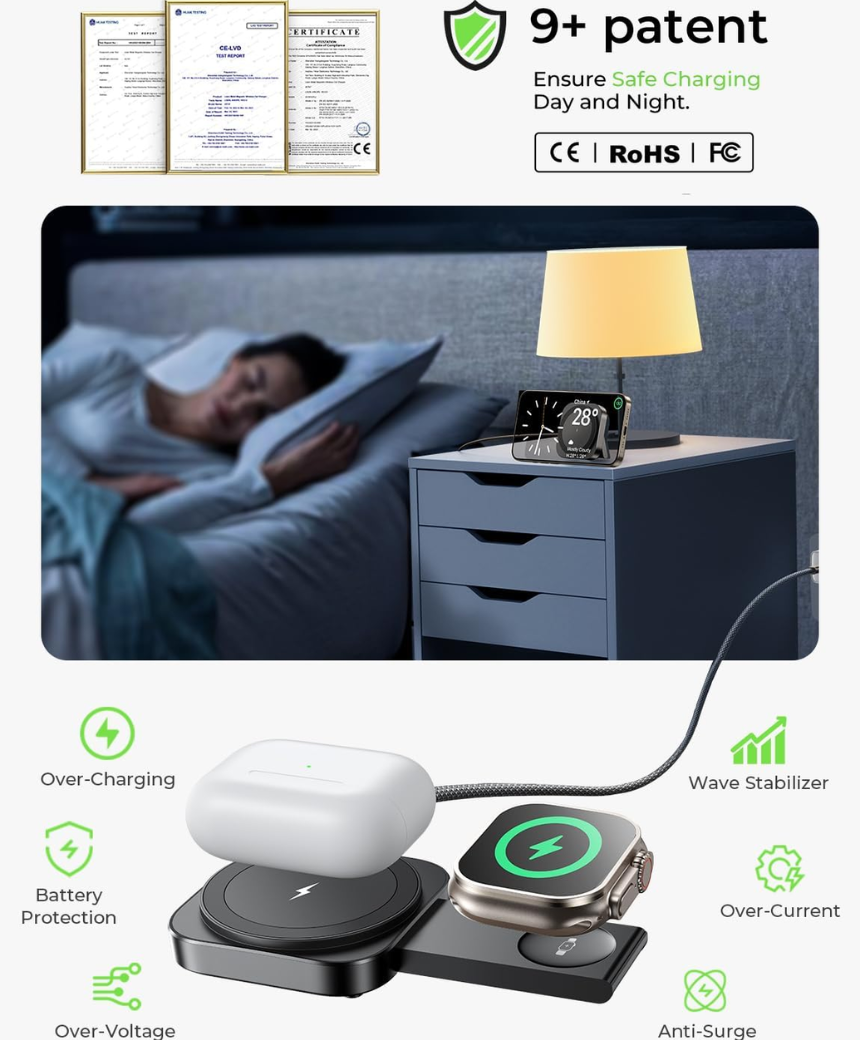 3-in-1 MagSafe Wireless Charging Stand for iPhone & Apple Watch