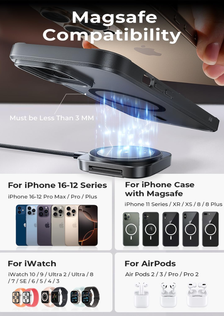 3-in-1 MagSafe Wireless Charging Stand for iPhone & Apple Watch