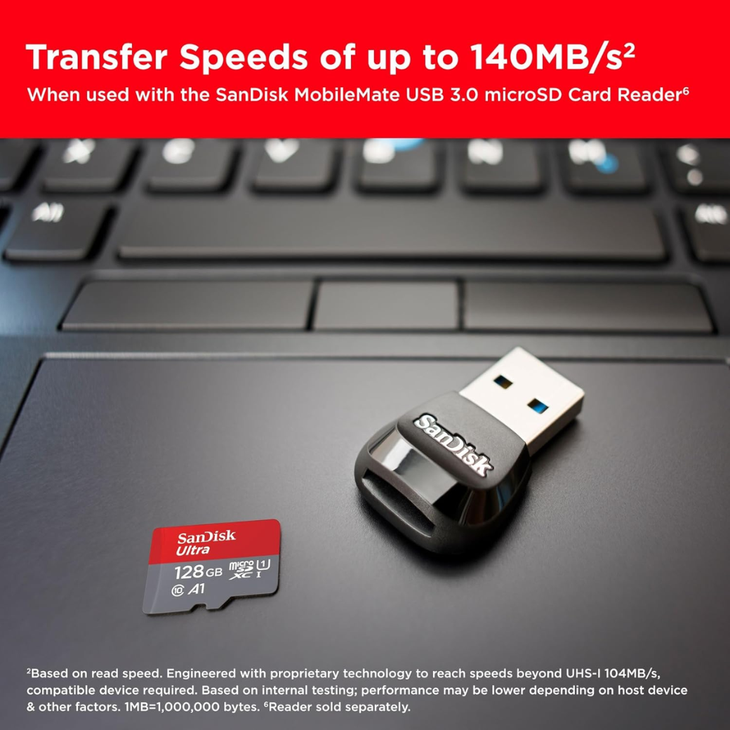 SanDisk 128GB Ultra microSDXC card + SD adapter
