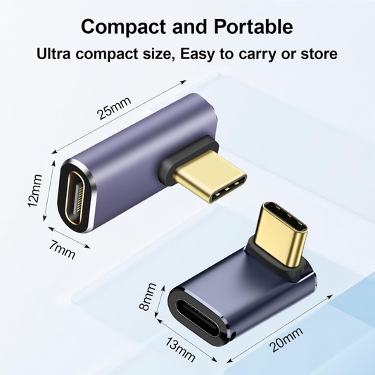 2PCS 90 Degree USB-C Right Angle Adapter Connector L-Shaped Type-C Converter for Fast Charging and Data Transfer