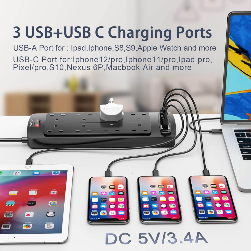 Extension Lead with 4 USB Slots