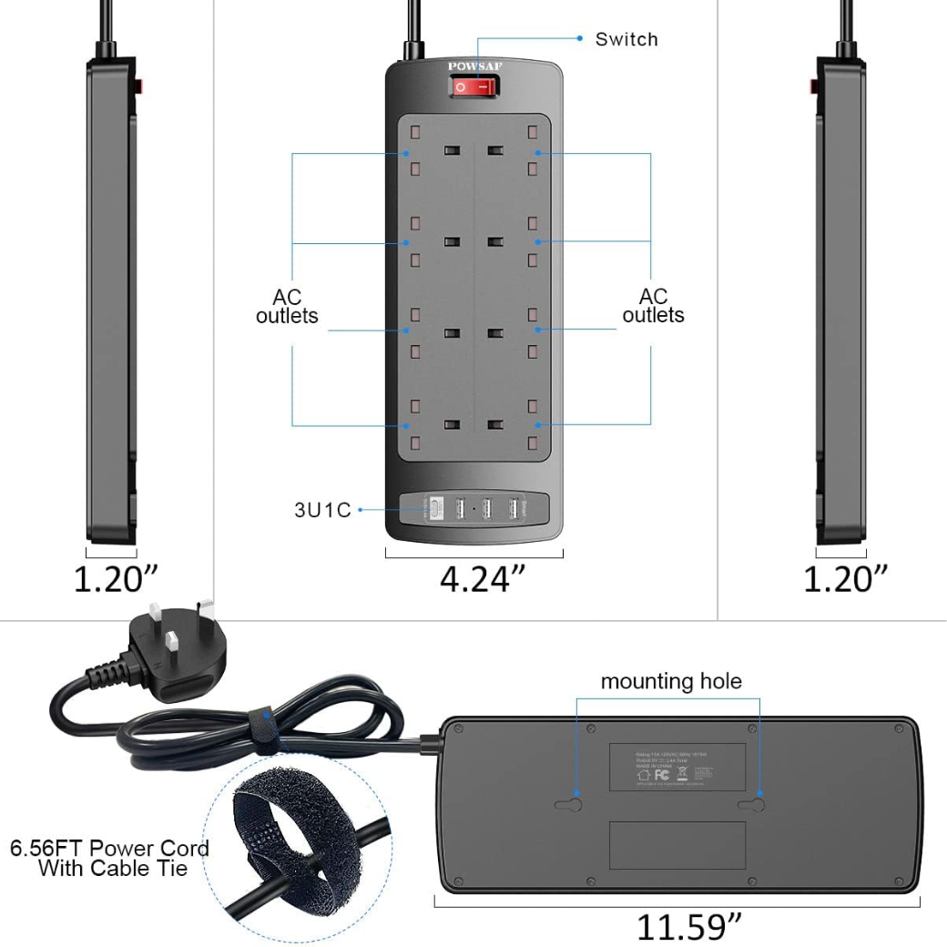 Extension Lead with 4 USB Slots