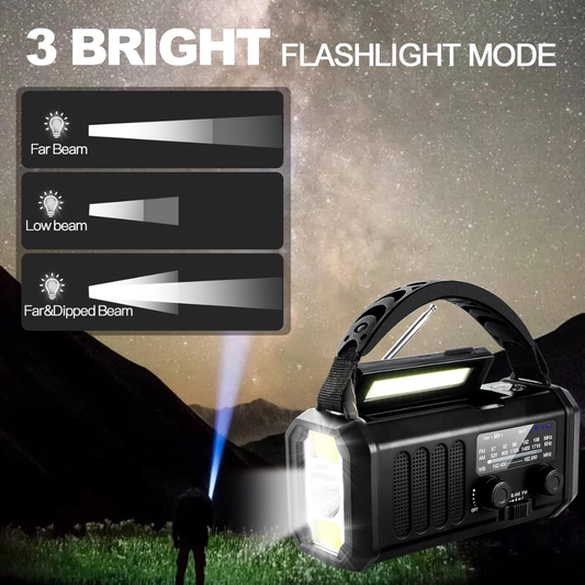 10000mAh Emergency Weather Radio Portable Hand Crank Solar Radio with LED Flashlight and Power Bank Function