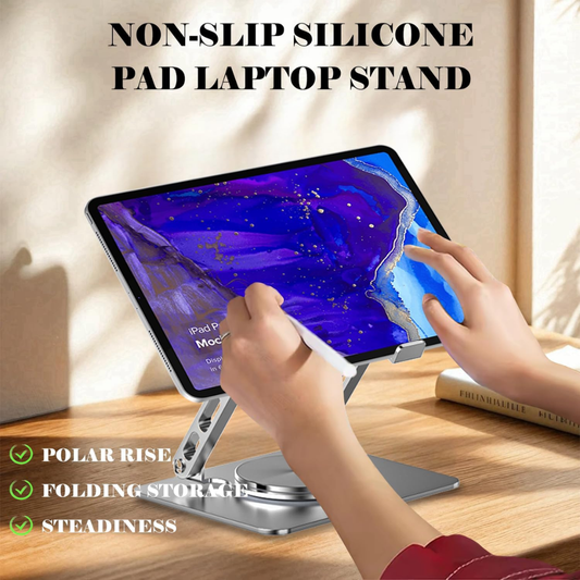 Laptop Stand with 360° Rotating Base Adjustable Ergonomic Aluminum Laptop Riser for Desk, Home and Office Use