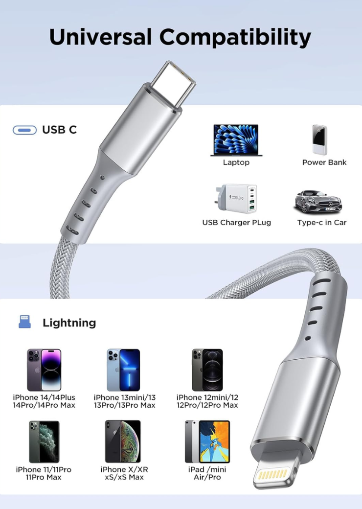 USB C to Lightning Cable 3M